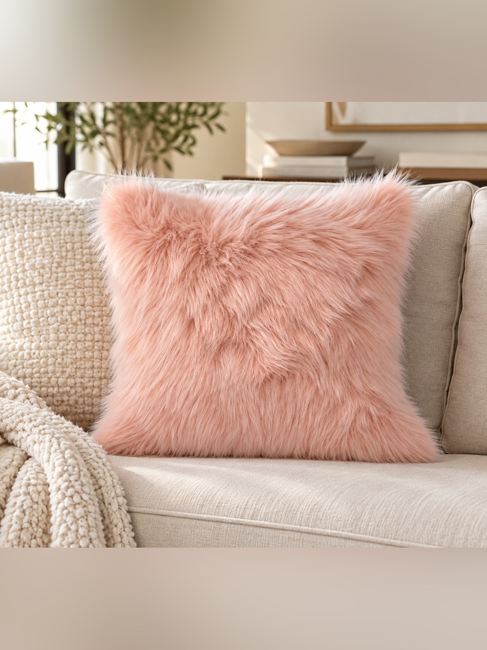 Blush Faux Fur Throw Pillow - Home Accents NEW